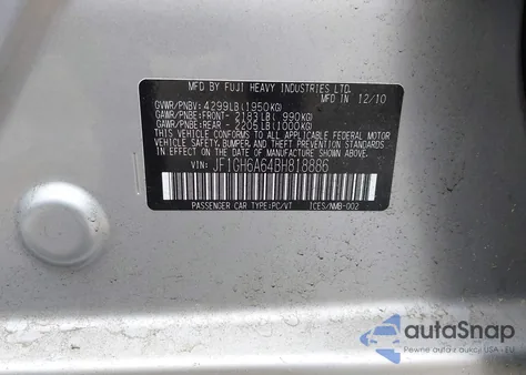 2011 Subaru Impreza 2.5I из США, поврежденный, VIN JF1GH6A64BH818886